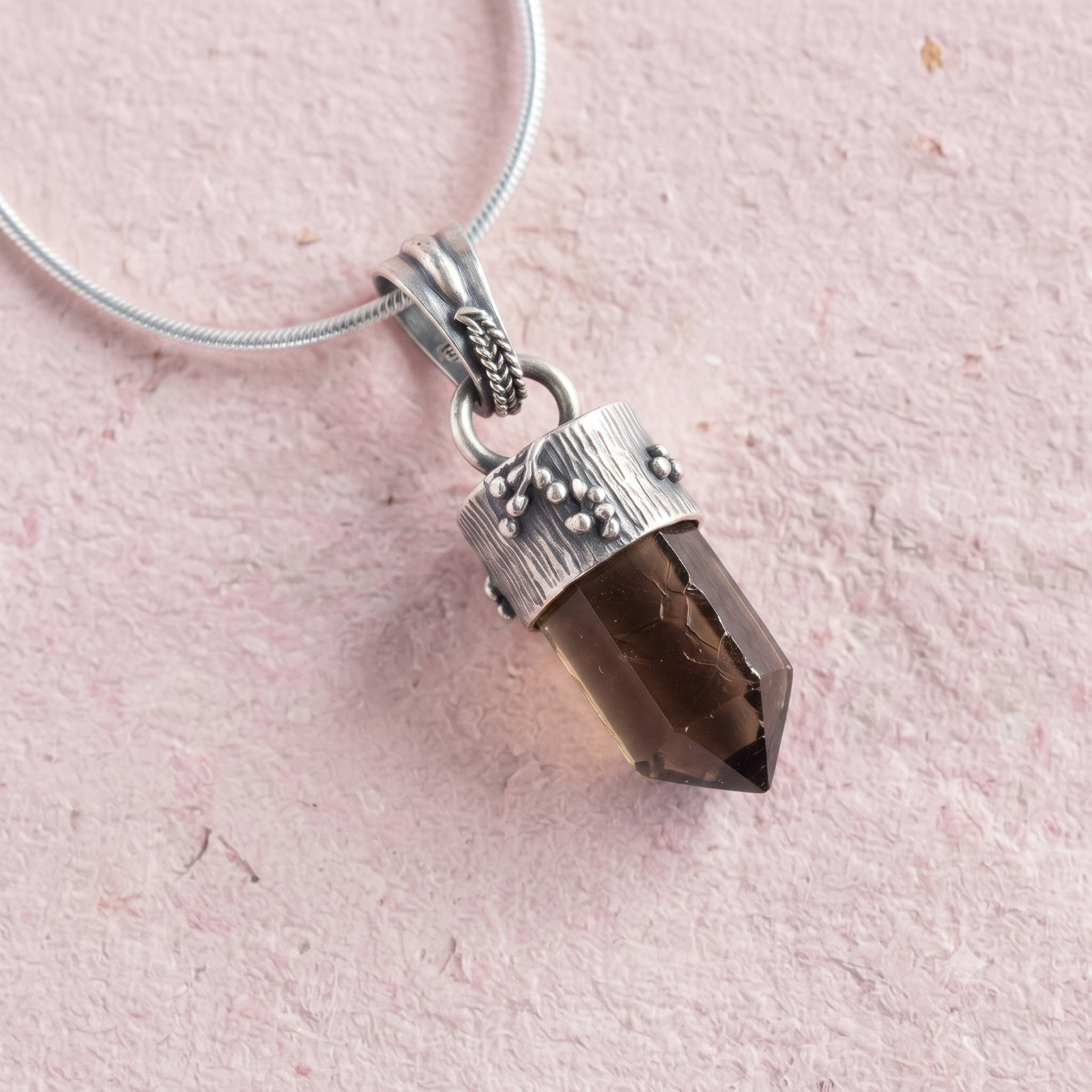 Handmade Smoky Quartz Pendant, Sterling Silver Crystal Necklace
