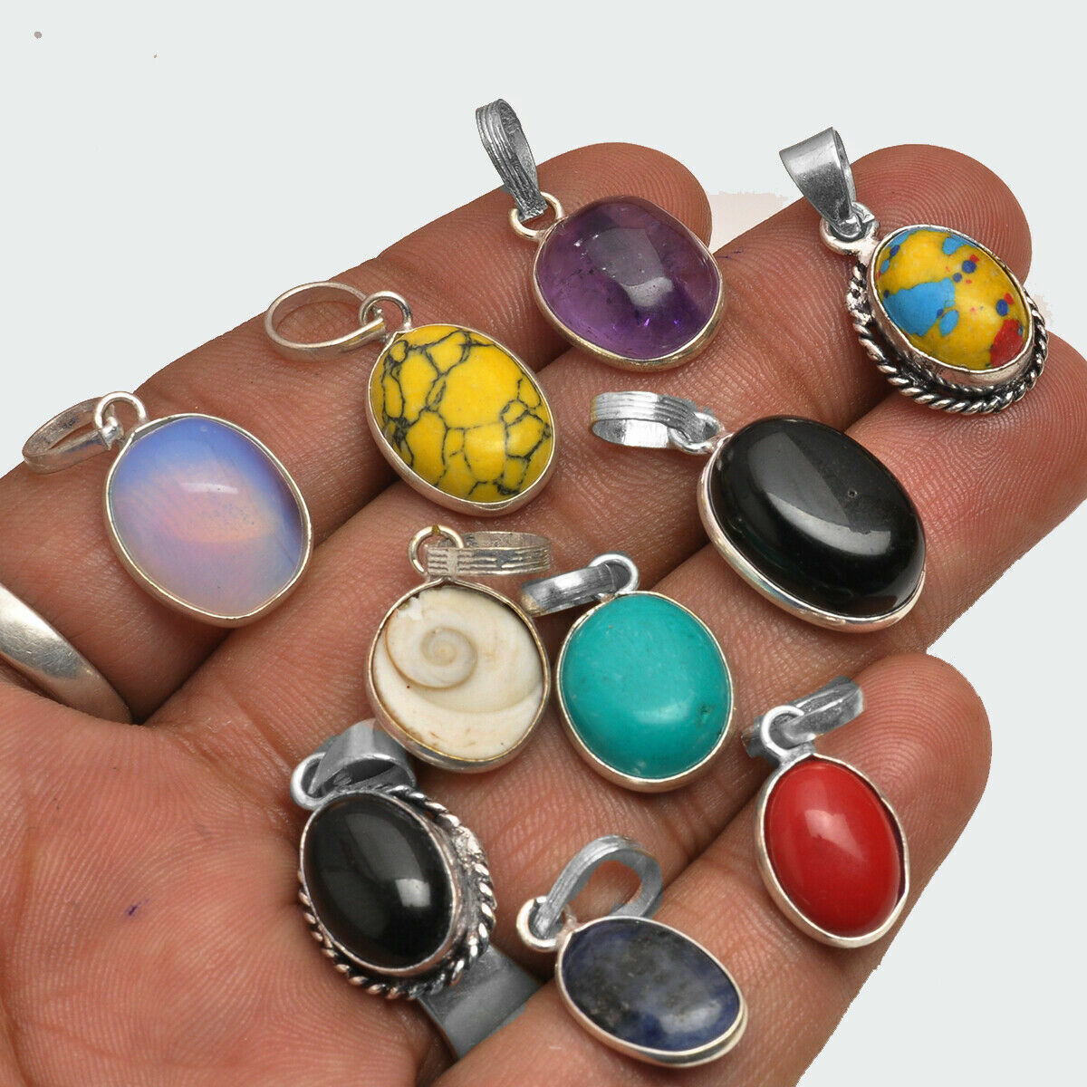 Sale Amethyst & Mix Gemstone 925 Sterling Silver Plated Tiny Bezel Pendants Lot