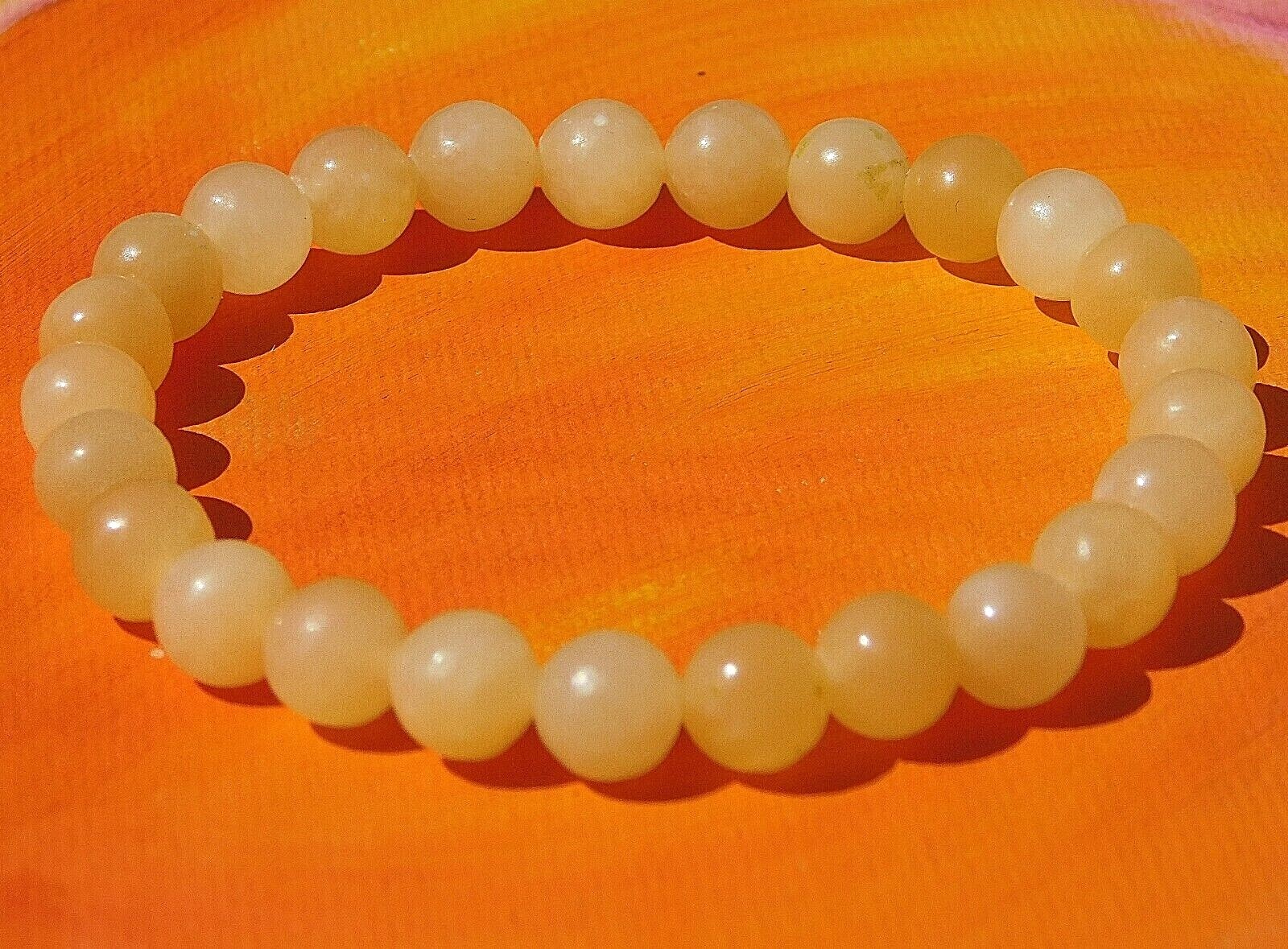 Mens / Ladies Handmade 8mm Gemstone Beaded Bracelet – Natural Yellow Jade.