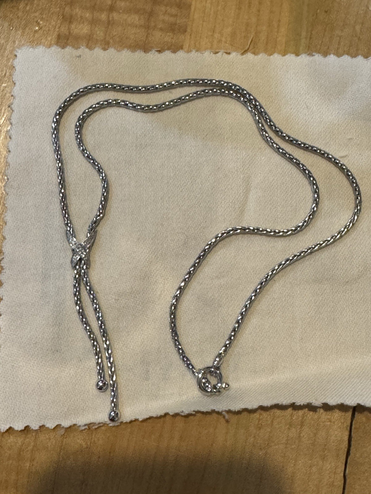 14K white gold Rope Chain Y-Drop Lariat Necklace Diamond Accent Spring Ring