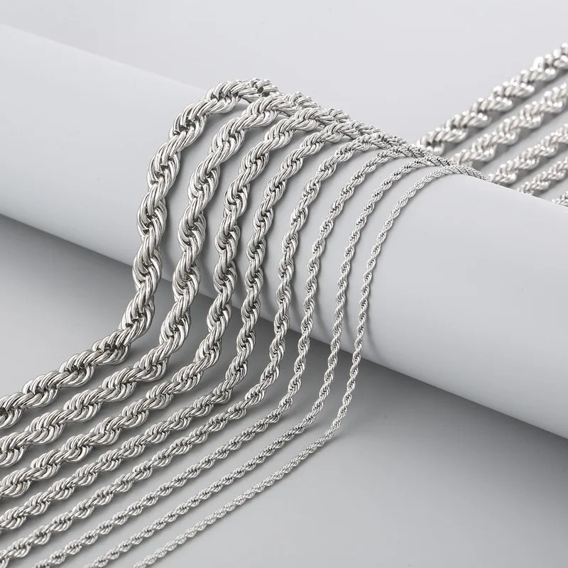 Twist Rope Chain Necklace Stainless Steel Gold Color Waterproof 2mm 8mm Jewelry
