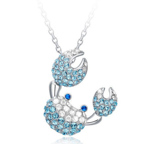 Animal Crab 925 Sterling Silver Blue Crystal Pendant Necklace Chain Gift Box F15