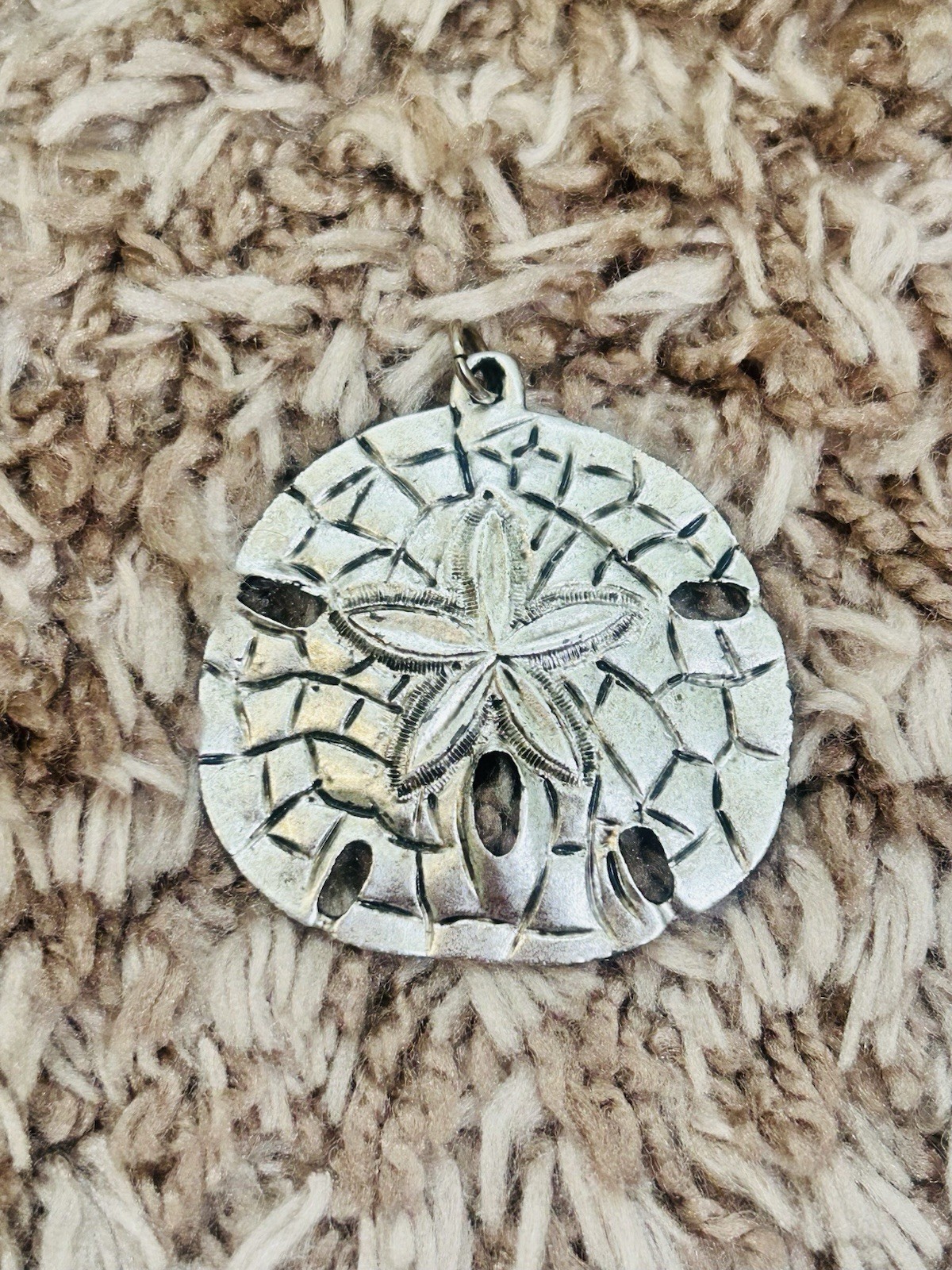 Silver Tone Sand Dollar pendant Beach Ocean Shell Coastal