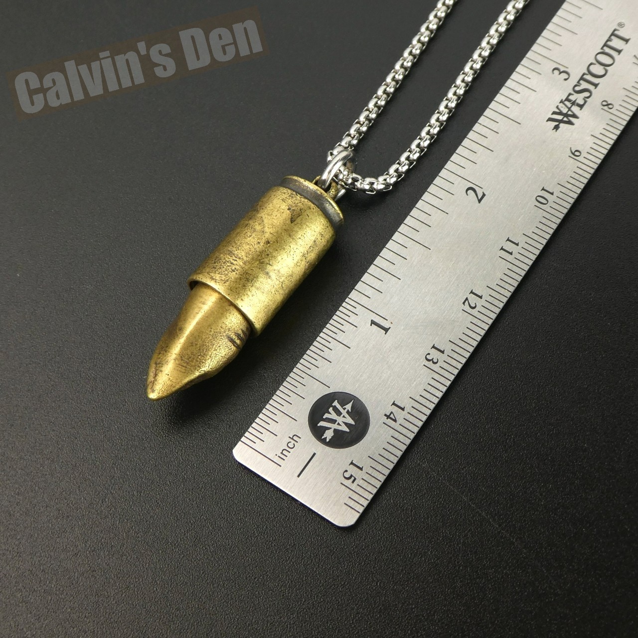 Solid Brass Shark Head Bullet Pendant Necklace Punk Fun Gift