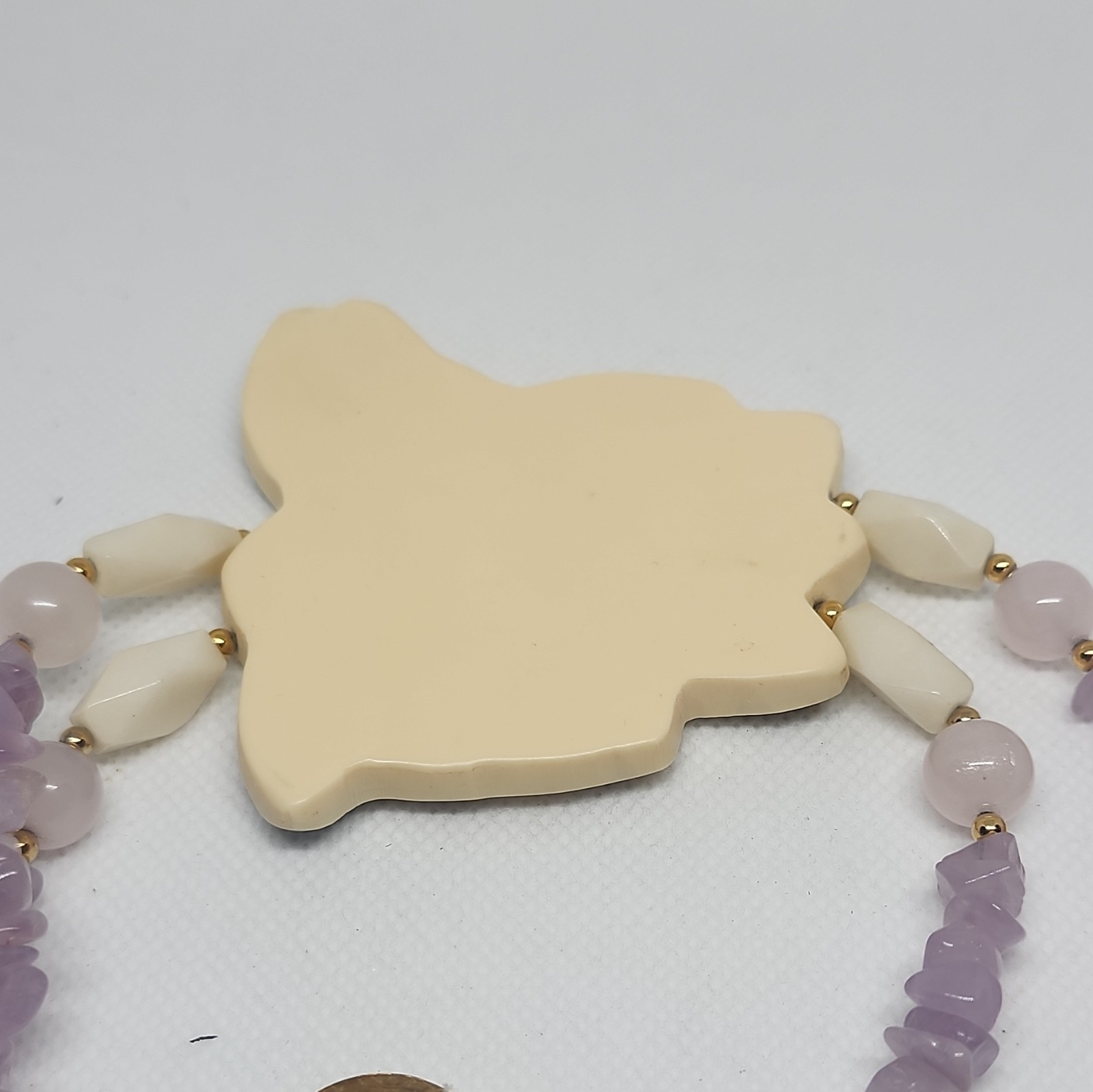 Purple Chip Beaded Necklace Flower Charm Pendant