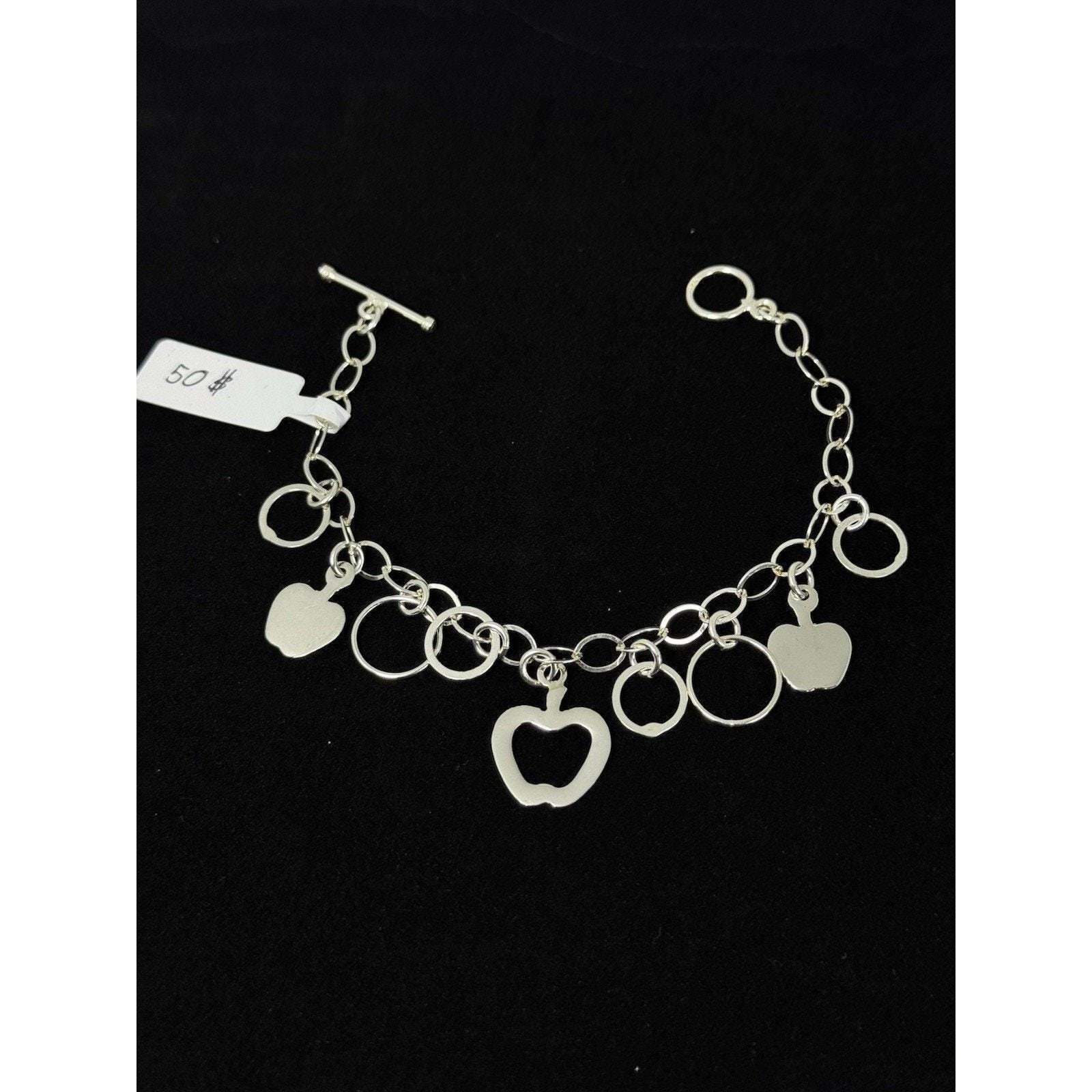 Pulsera De Plata 925 Con Dijes De Manzana Silver 925 – 7 Inch