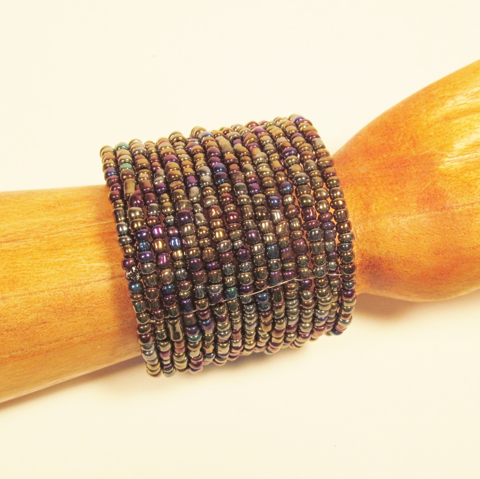 2 1/2″ Wide Pewter Multi Color Handmade Boho Beaded Bali Cuff Statement Bracelet