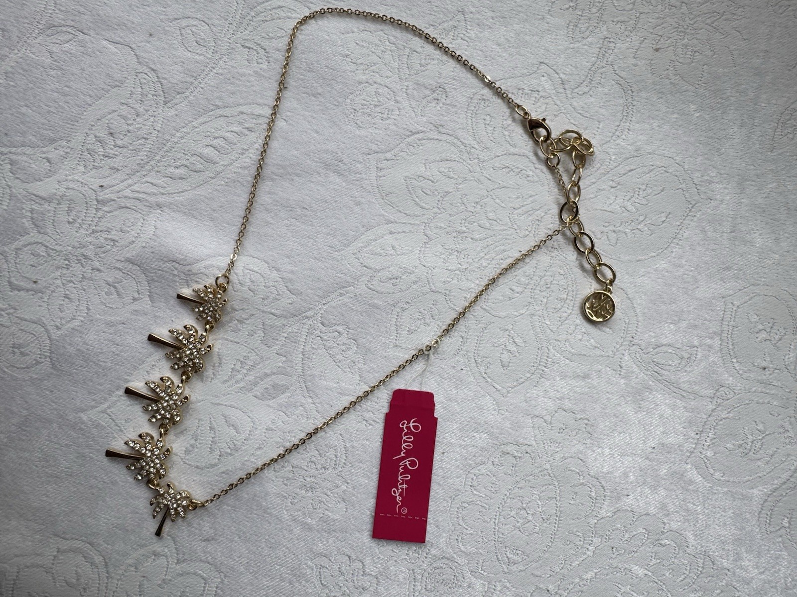 Lilly Pulitzer Dainty Goldtone Palm Tree CZ Short Statement Necklace 16″ NEW
