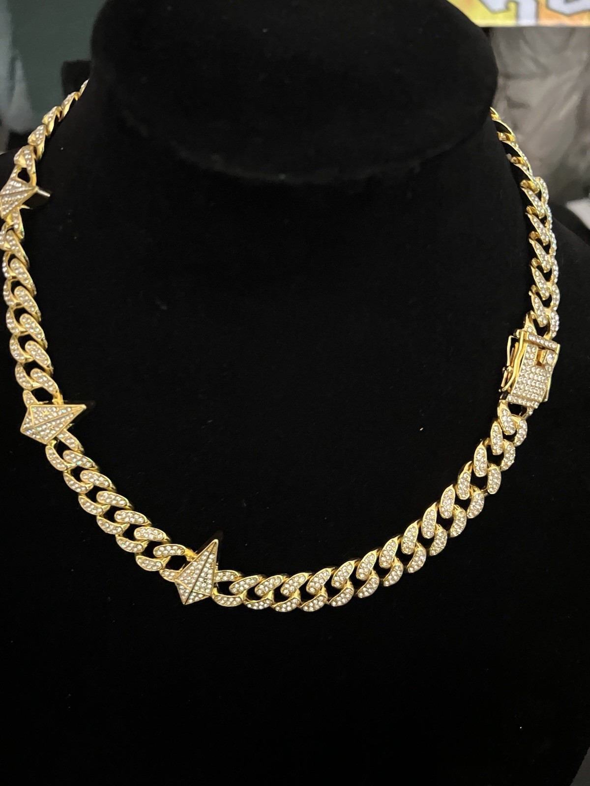 16” gold iced out necklace with cross coffins