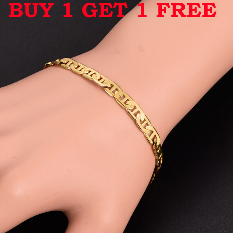 #BUY 1 GET 1 FREE# 18K Gold Filled 9inch Flat Mariner Link Anchor Chain Bracelet