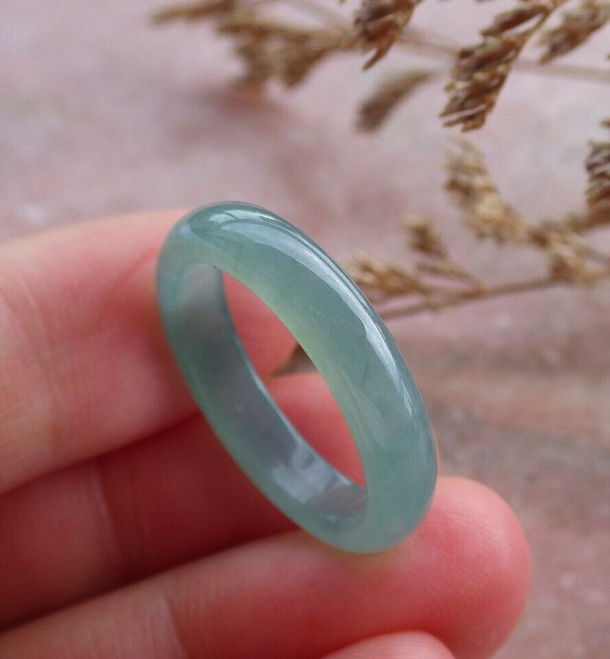 Video Certified Icy Green Natural 100% A Jadeite Jade Circle Ring NO.8 # 409519