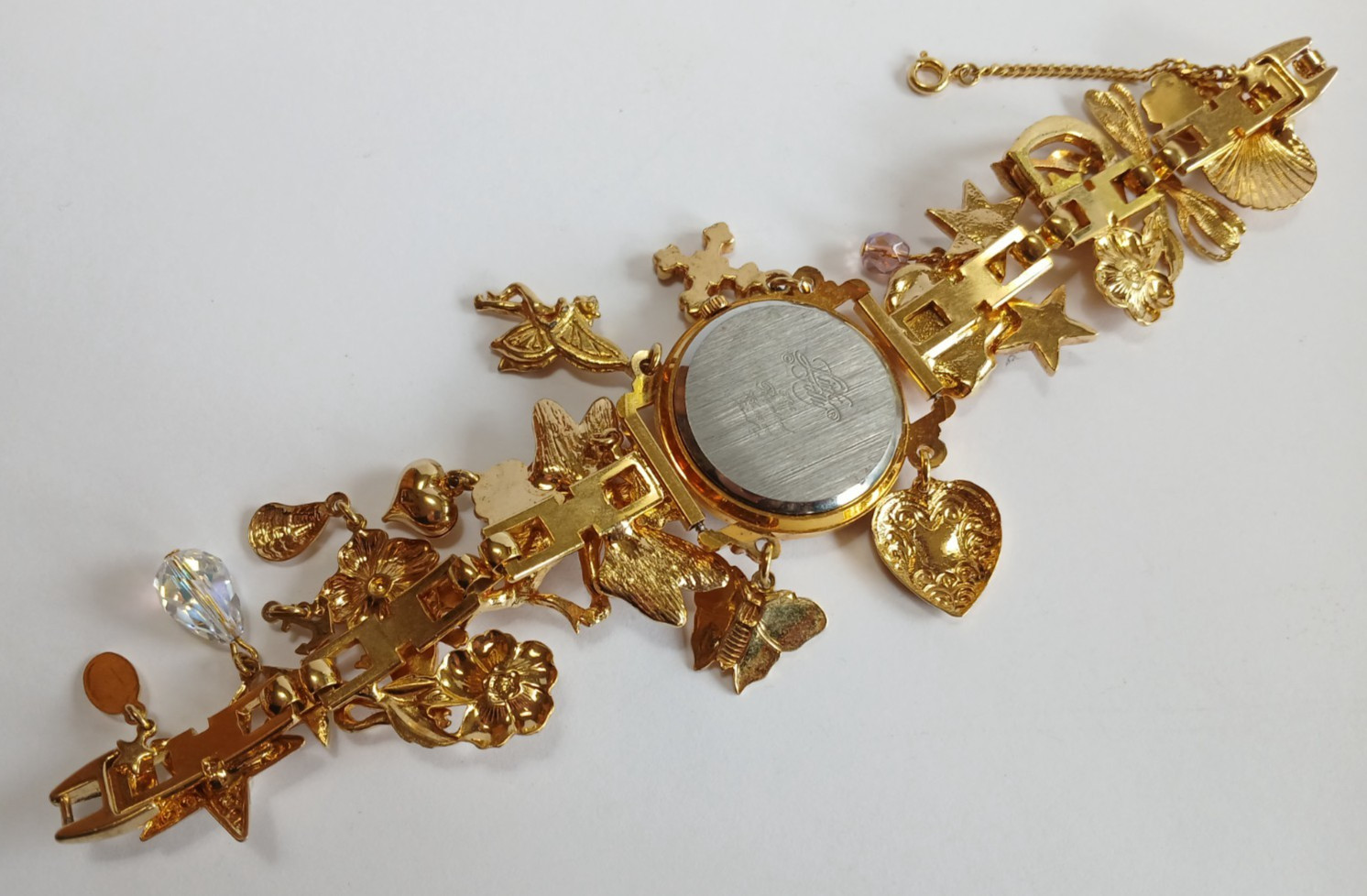 VINTAGE KIRKS FOLLY AB RHINESTONE FAIRIES FLOWERS BUGS STARS DANGLES WRISTWATCH