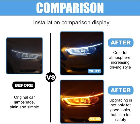24-Inch Flexible LED Strip Lights for Cars, Dual Color Whi Color: White/Yellow