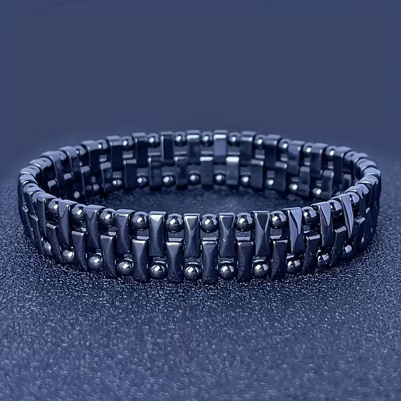 Modern Geometric Hematite Bracelet Double Strand Hollow Stone Jewelry for Men