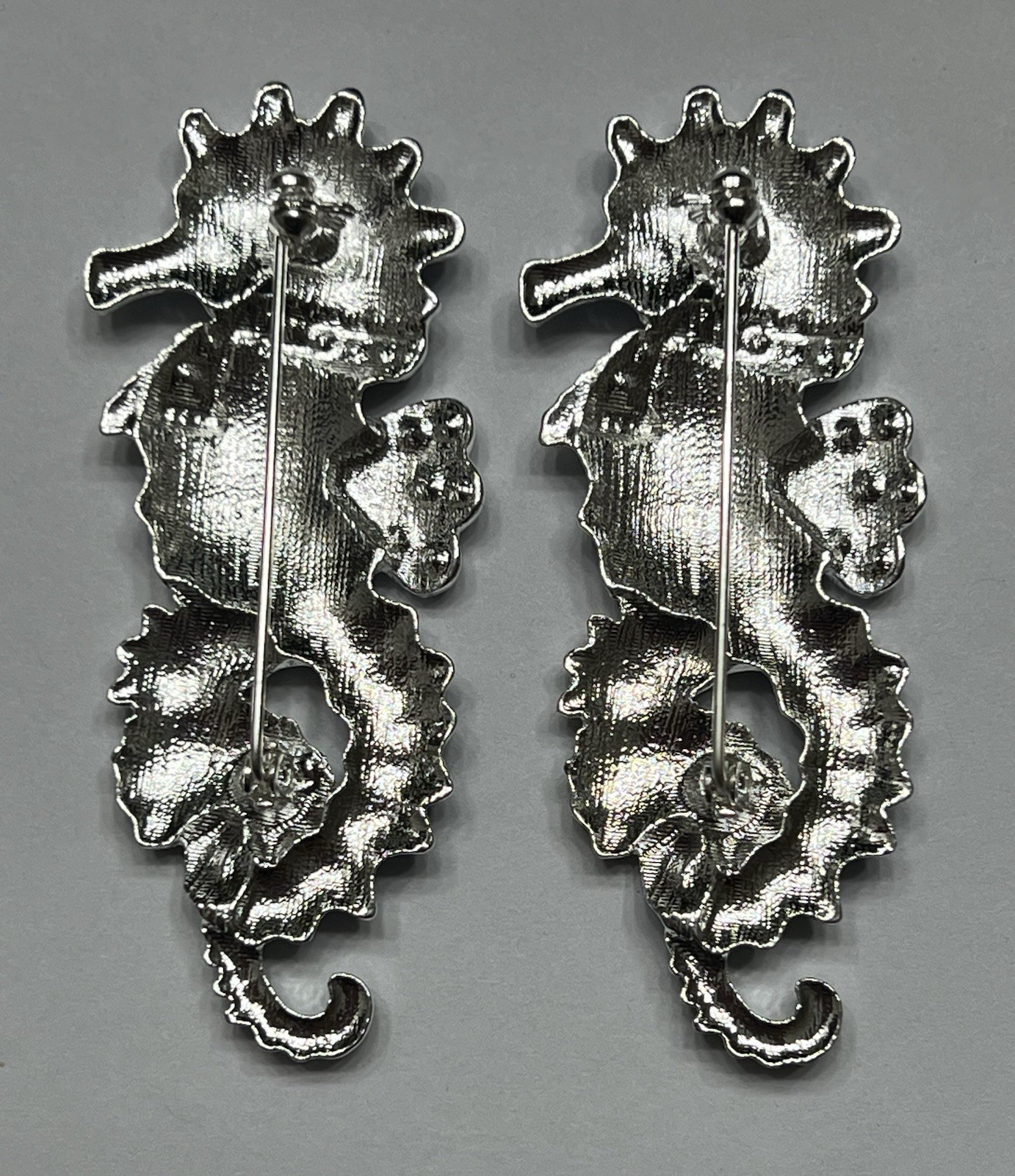 Crystal Rhinestone Seahorse Brooch LOT Pin Glass Vintage Sea Horse Blue Green