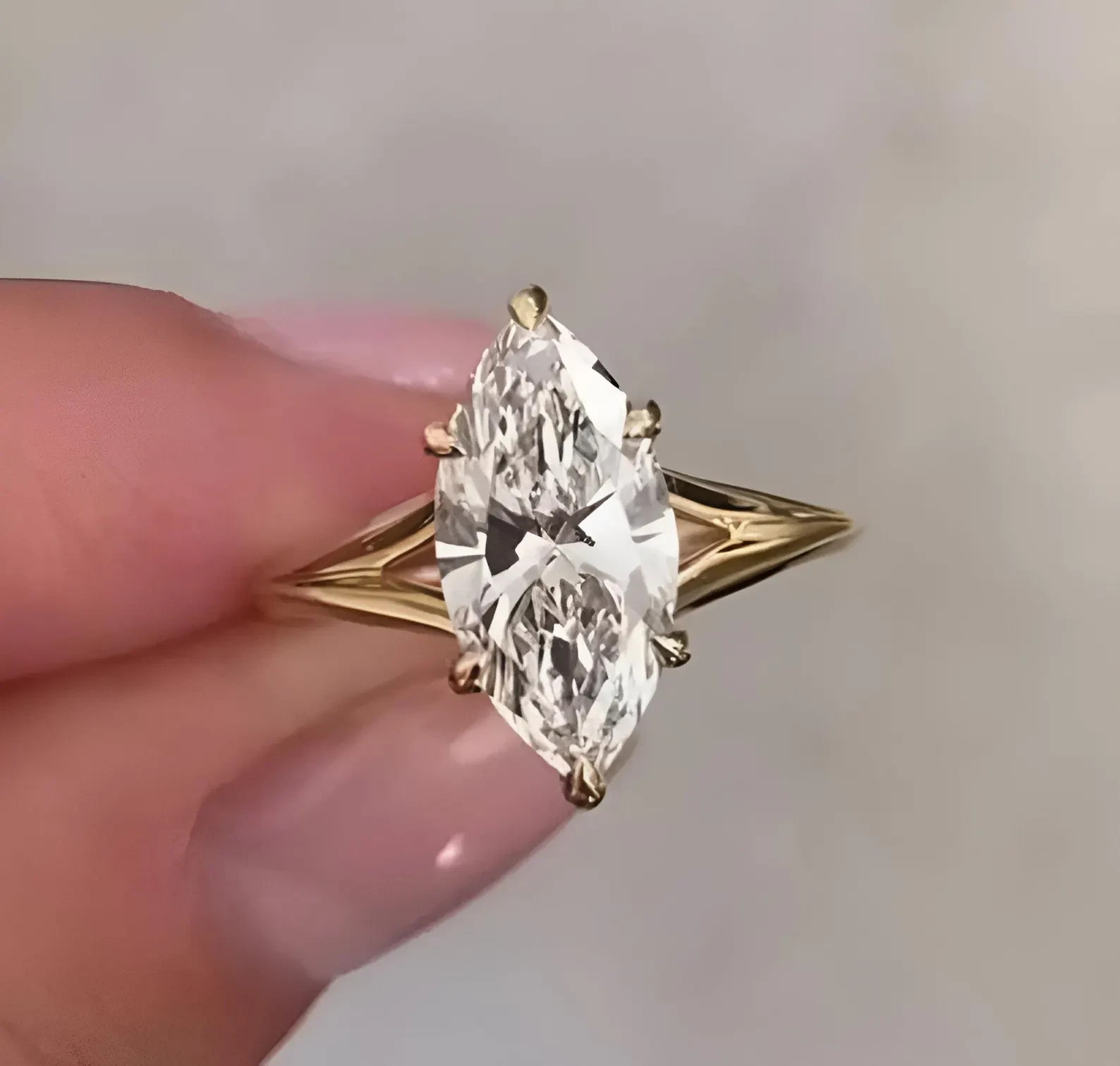 1.50CT Marquise Moissanite Solitaire Engagement Ring, Split Shank Solitaire Ring