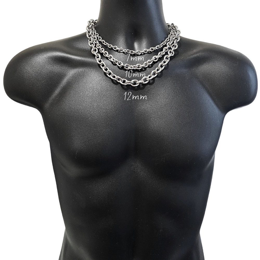 Cable Link Necklace Stainless Steel 7/10/12mm Chain Men’s Women’s Jewelry