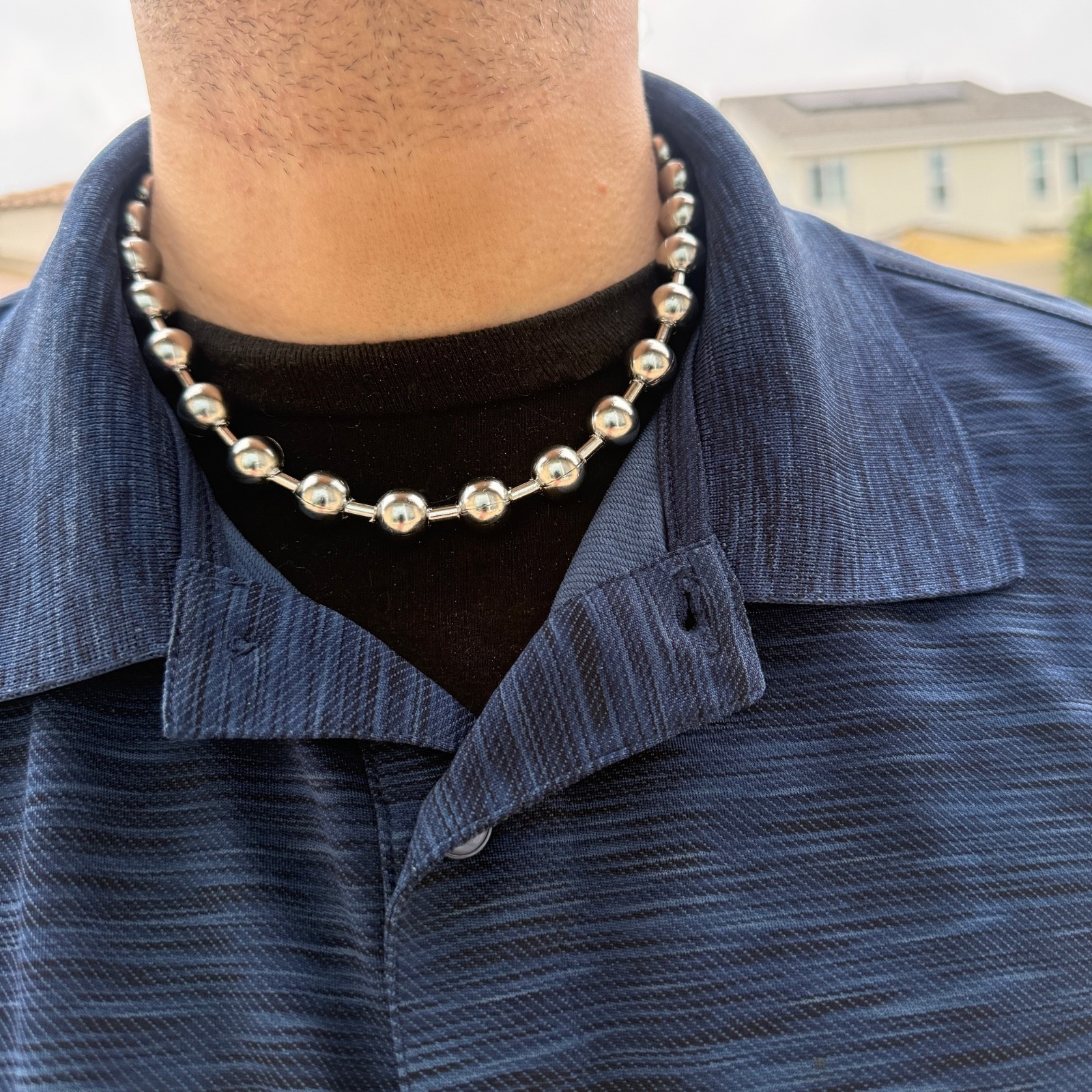316L Stainless Steel Ball Bead Chain Necklace Hollow Beaded Balls 12MM Thick