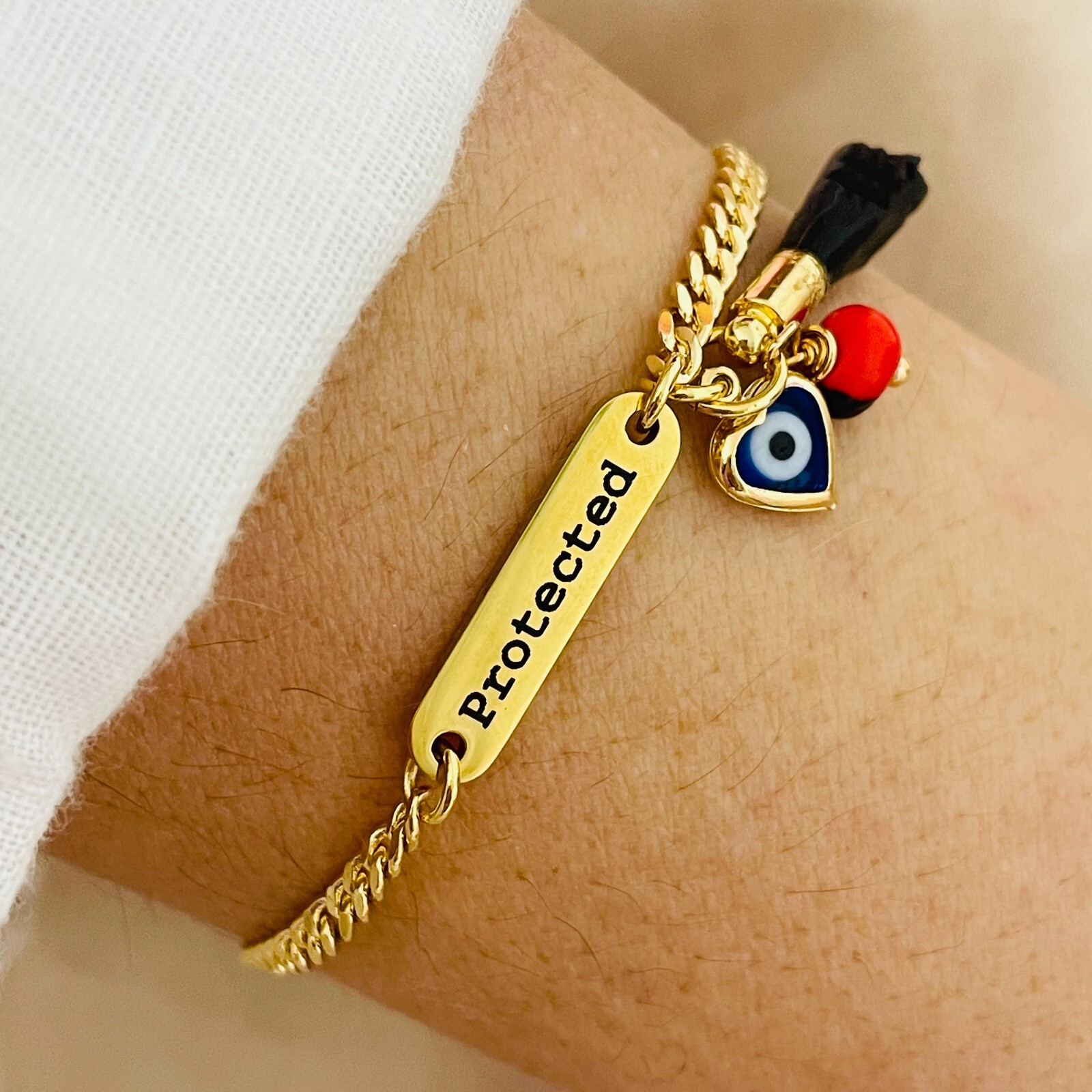 Azabache Bracelet, Evil Eye Bracelet, Natural Jet Hand, Personalized Bracelet
