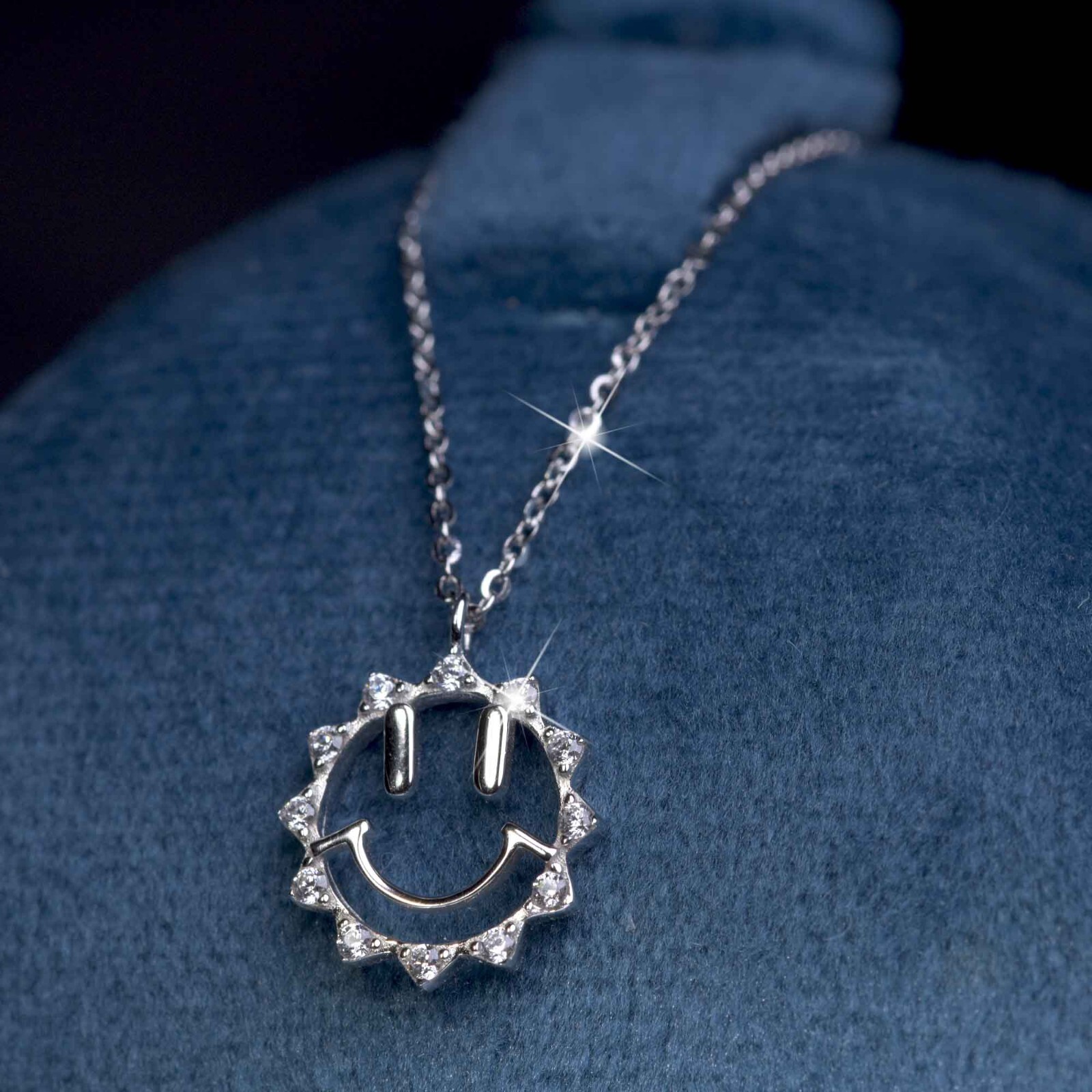 18k white gold 925 silver simulated diamond smile sun pendant chain necklace
