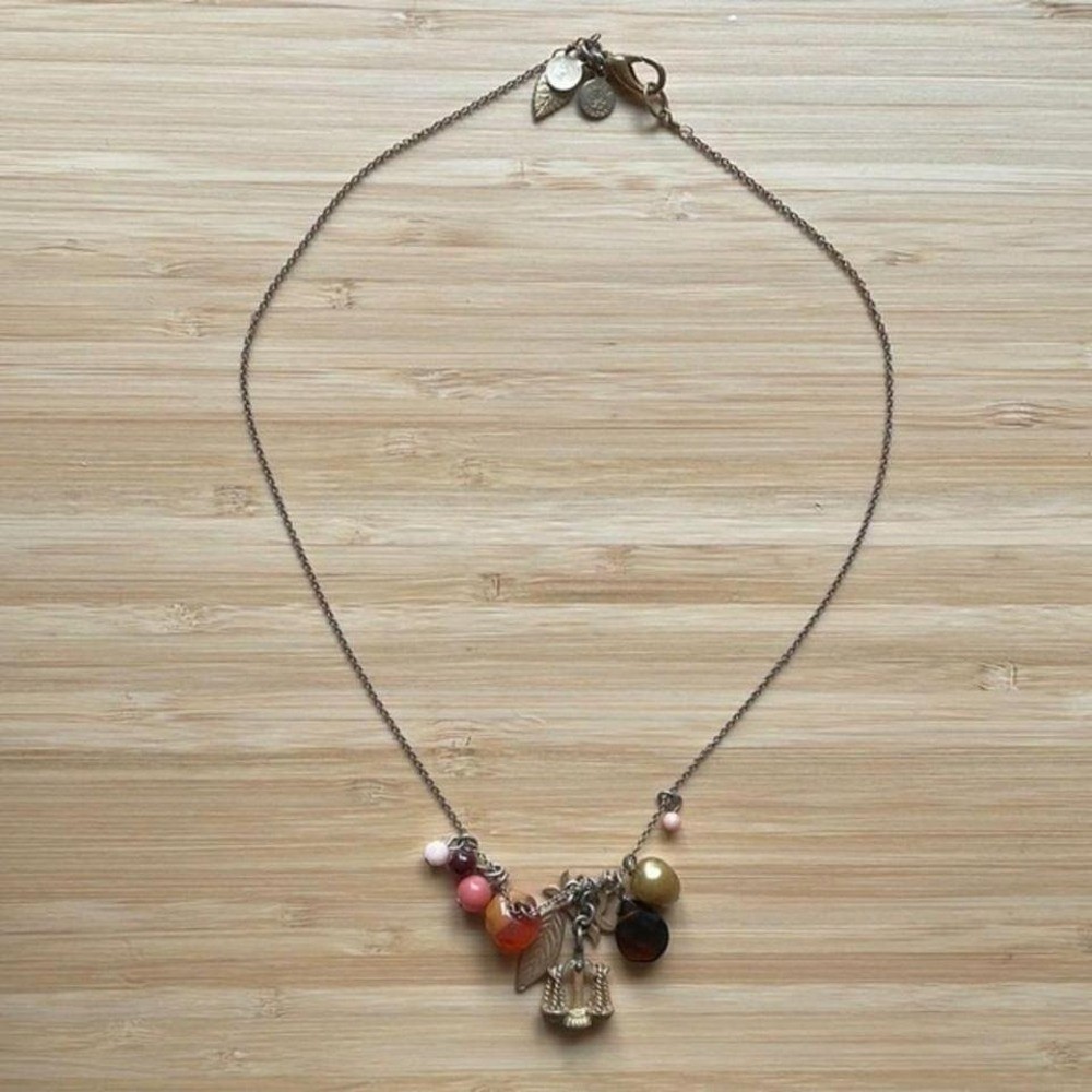 Libra Charm Necklace Zodiac Sign Astrology Jewelry Gold Tone Beaded Multi Charm
