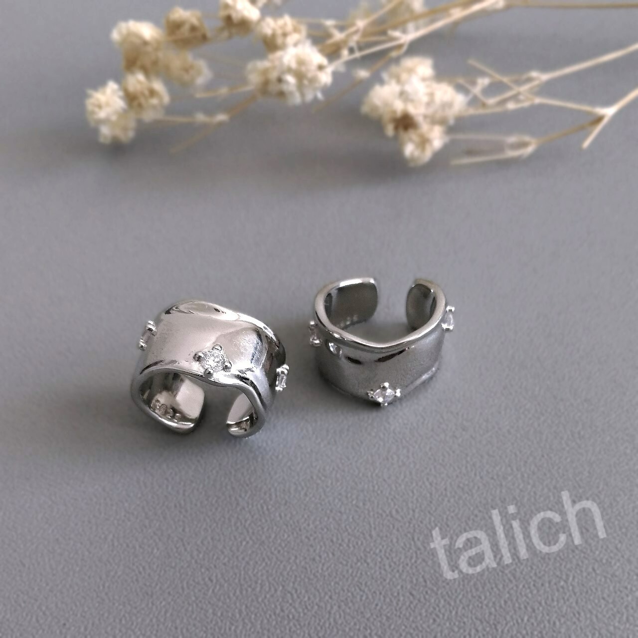 PAIR Organic Sterling Silver Ear Cuff with Tiny CZ Non Piercing Unique Minimal