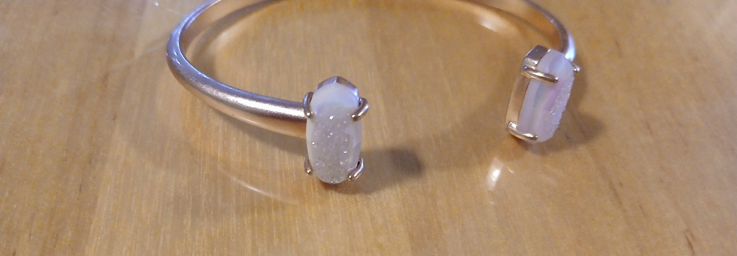 Kendra Scott Bangle Cuff Iridescent Drusy Quartz Rose Gold Bracelet Rare Vintage