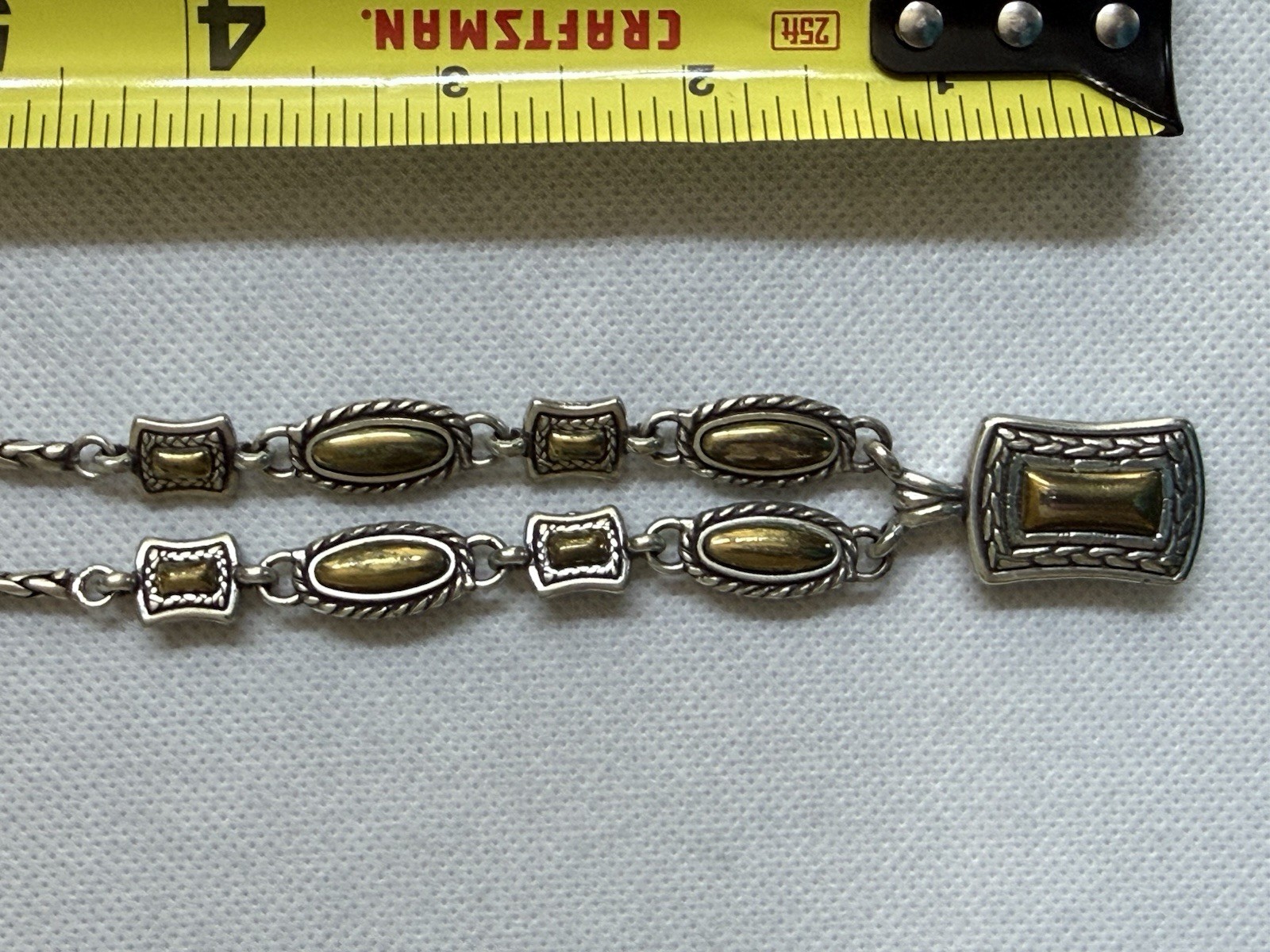 Brighton Silver & Gold Tone Braided Chain Necklace Rectangle Pendant