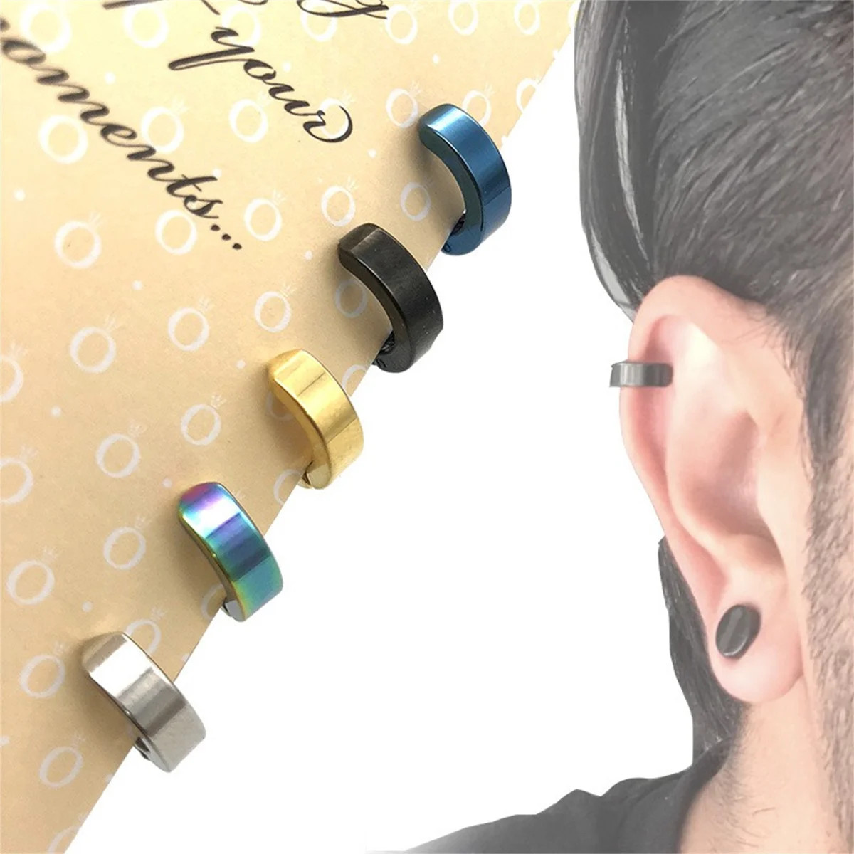 2Pcs 316L Fashion Stainless Steel Cuff Earring, Non Piercing Hoop Earring Clip o