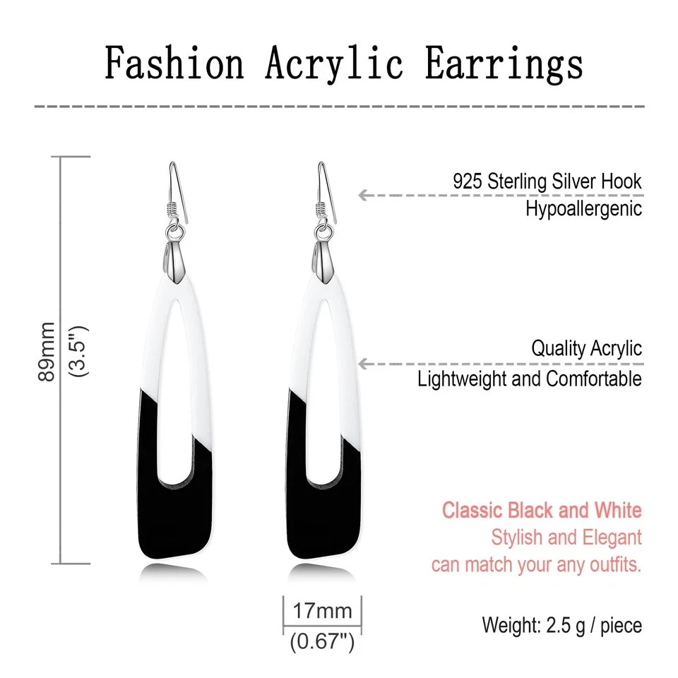 Black and White Acrylic Earrings for Women Dangle Trendy Long Water D…