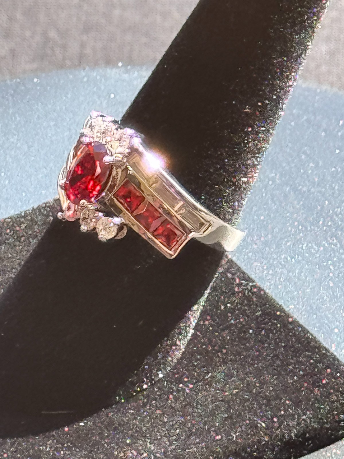 Unique Red Oval Statement Ring with Round Accents Size 9 Free Shipping
