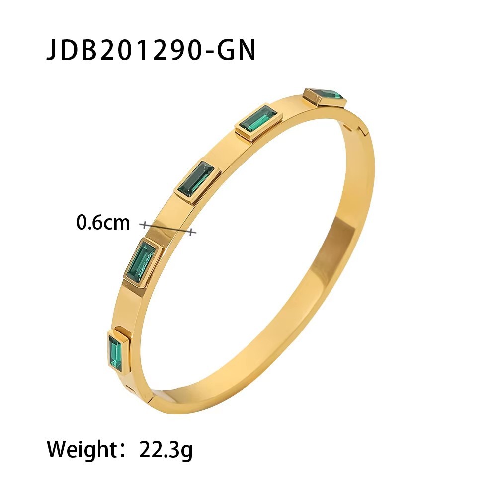 Woman Gold Plated Stainless Steel Square Cubic Zircon Cuff Bracelet Bangle