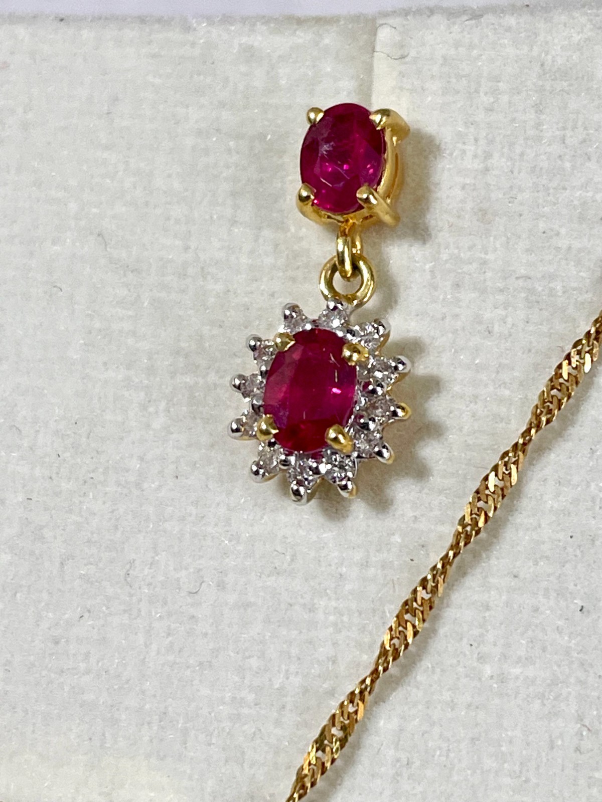 18KT Yellow Gold, Diamond, and Ruby Pendant and Earing Set