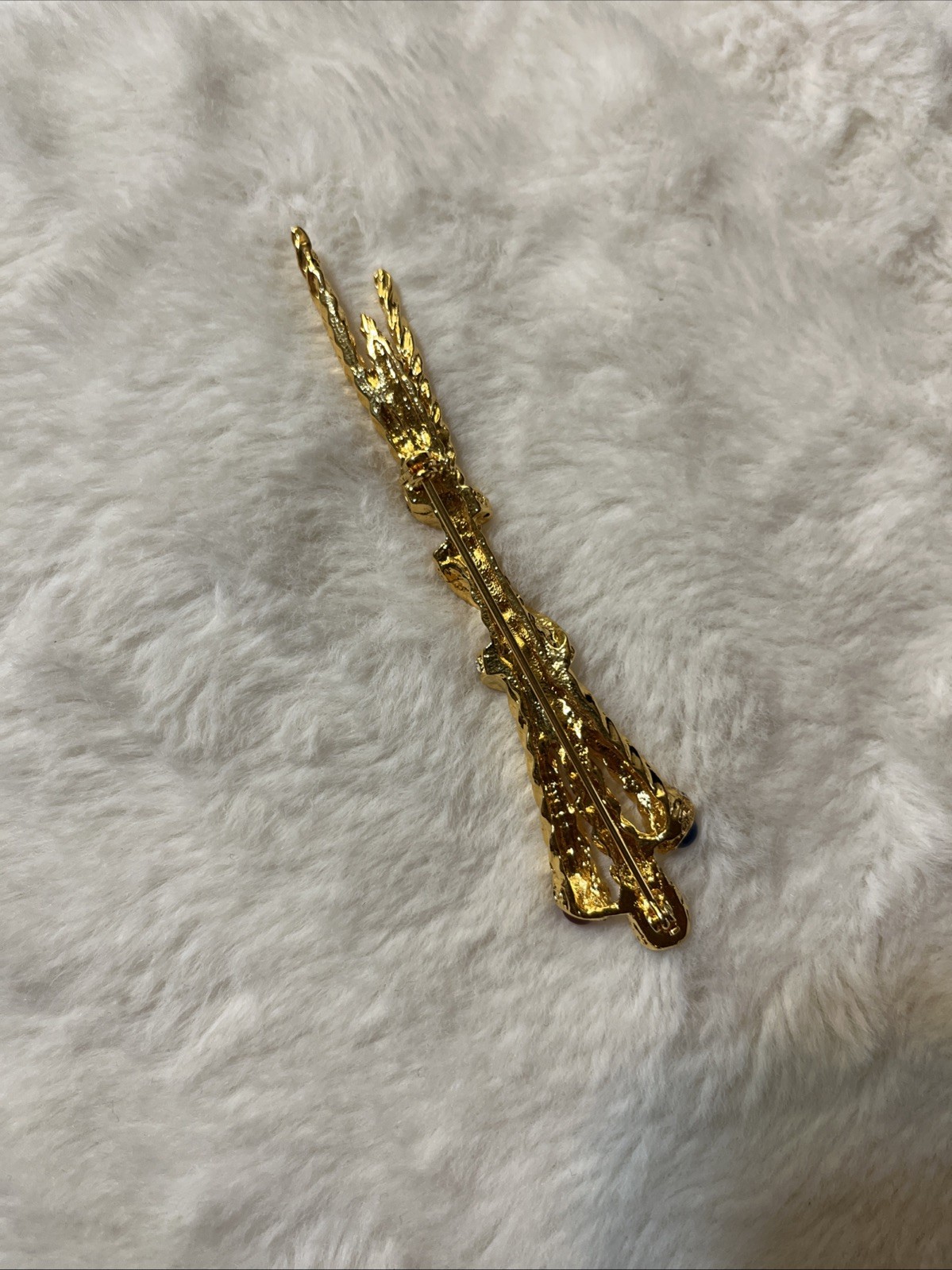 Vintage Brooch Scepter Pin Cabochon Ruby Emerald Sapphire Rhinestones Braided