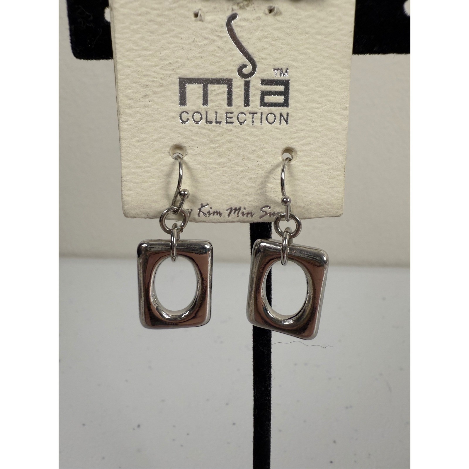 NEW Mia Collection Square Hoop Dangle Earrings Silver Tone Lead Compliant