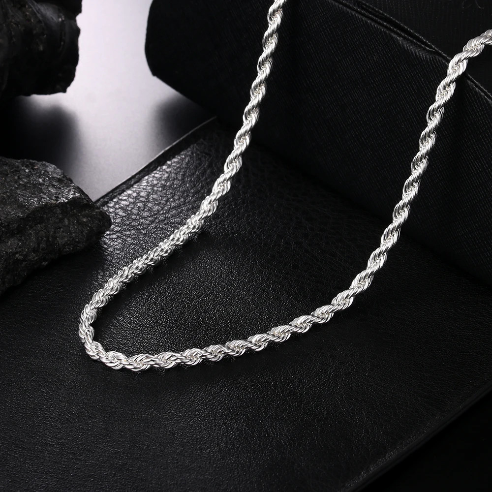 4mm – Solid Sterling Silver Italian Rope Chain Men’s Necklace