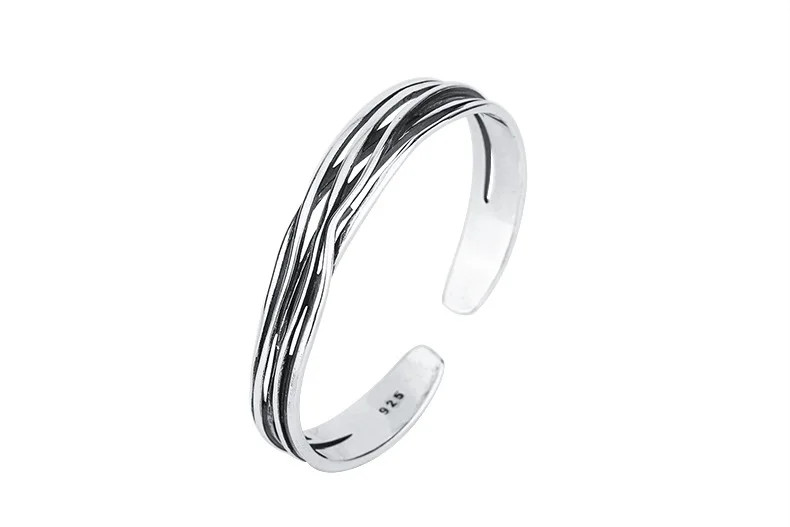 Retro Wave Bracelet 925 Sterling Silver Braided Bangle Geometric Opening Cuff