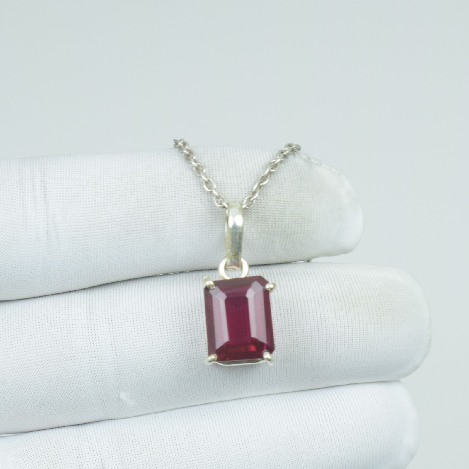 Luxury Mozambique Red Ruby Necklace Jewelry, 925 Sterling Silver Pendant Gift,