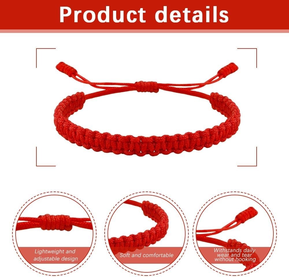 Red Protection Bracelet for Adults – Adjustable Strand with Buddhist Knot Design