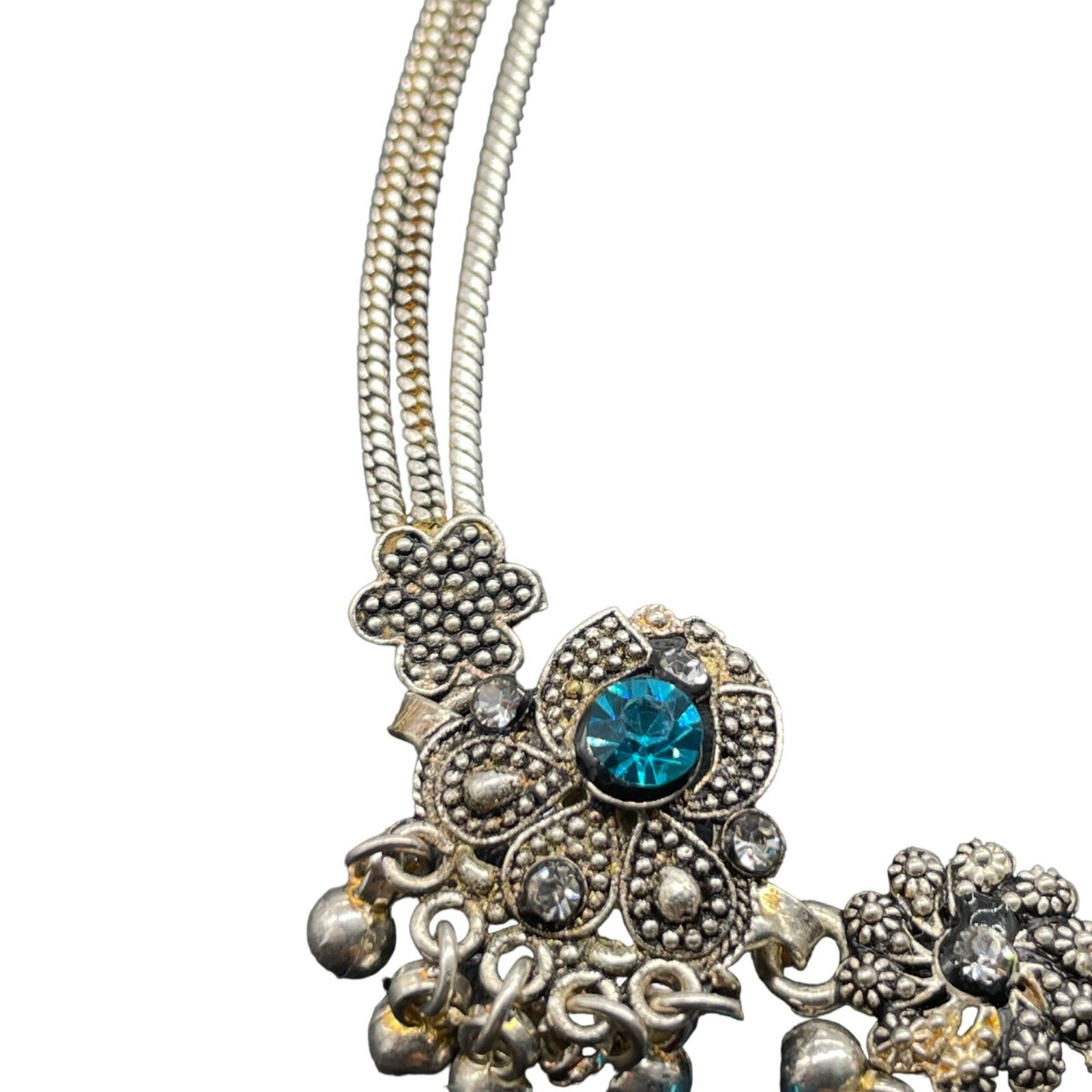 Oxidized Silver-Plated Anklet Multicolor Beads Floral Motifs