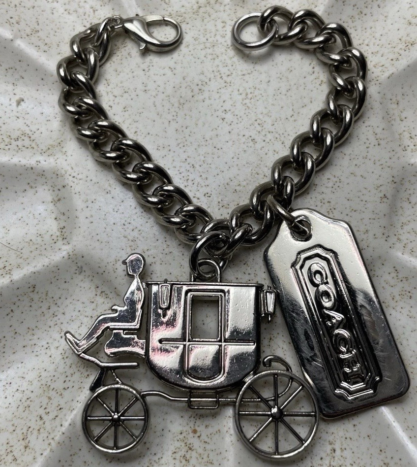 Coach Silver horse and carriage Chain Charm Bracelet Carriage Tag Lobster Clasp