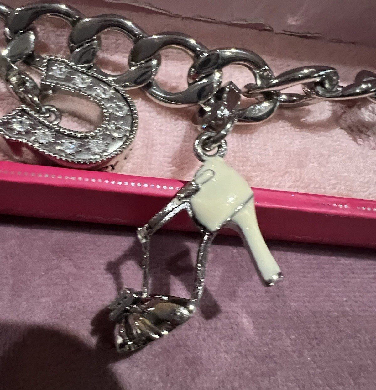 Juicy Couture Puffy Heart Charm Silver Starter Bracelet with 2 Charms in Box