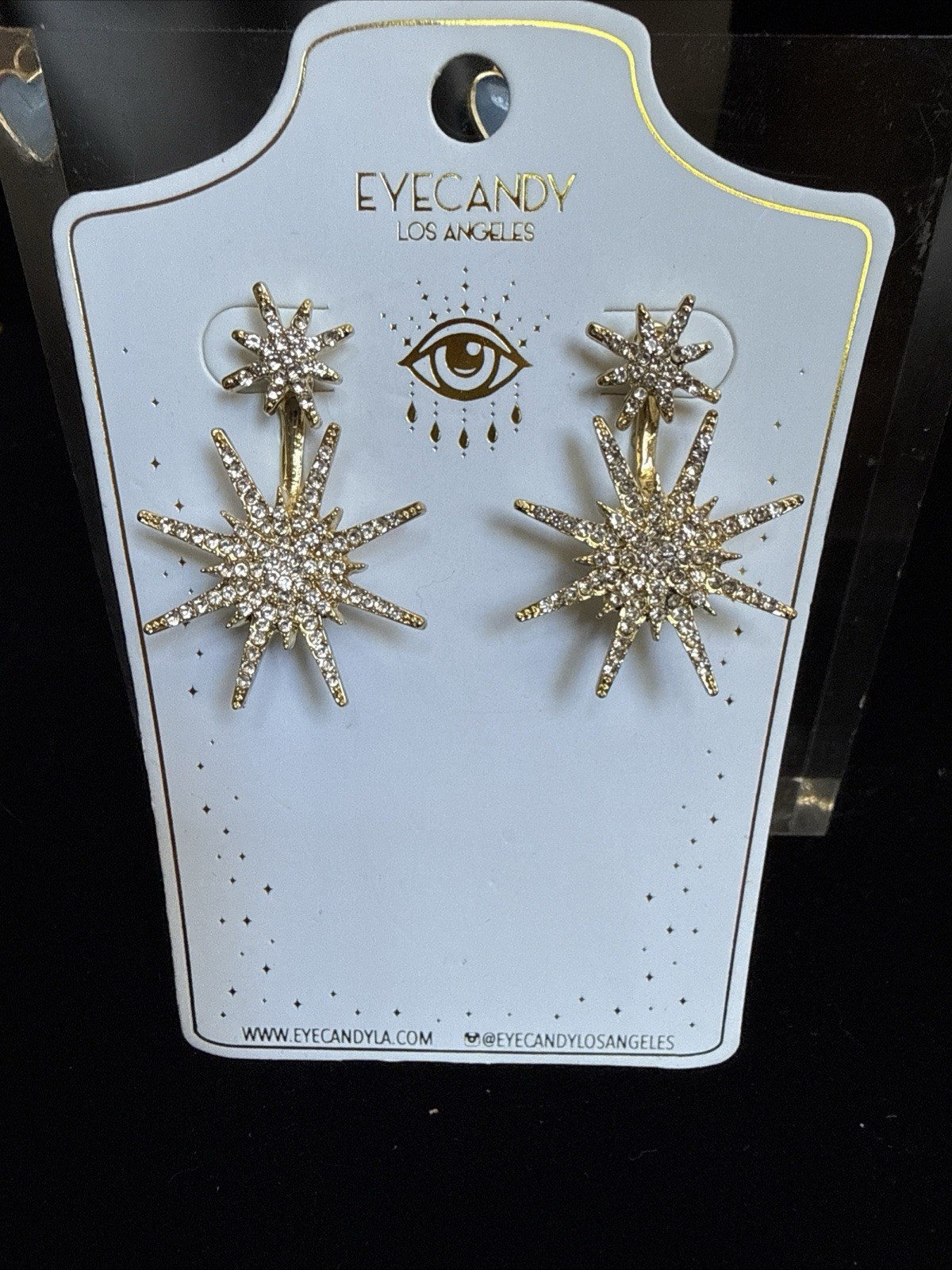 EyeCandy Crystal Detail North Star Statement Earrings Goldtone Pave Faceted 1.5”