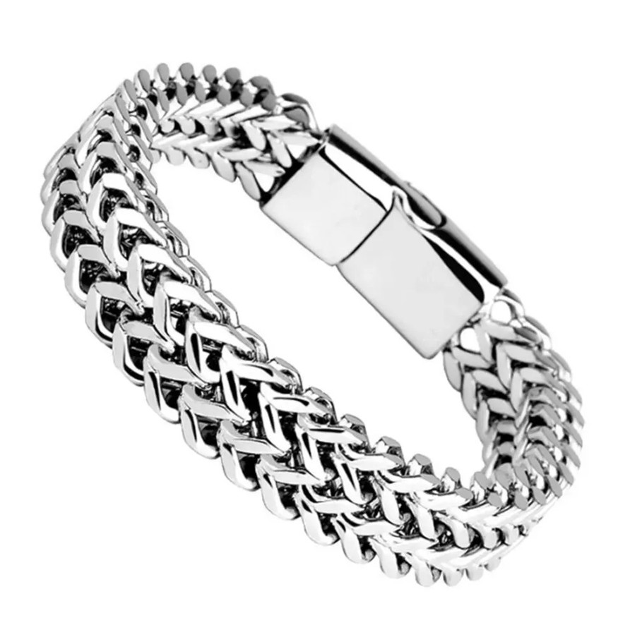 1pc Stainless Steel Magnetic Buckle Bracelet Double Row Fish Scale Design – NEW