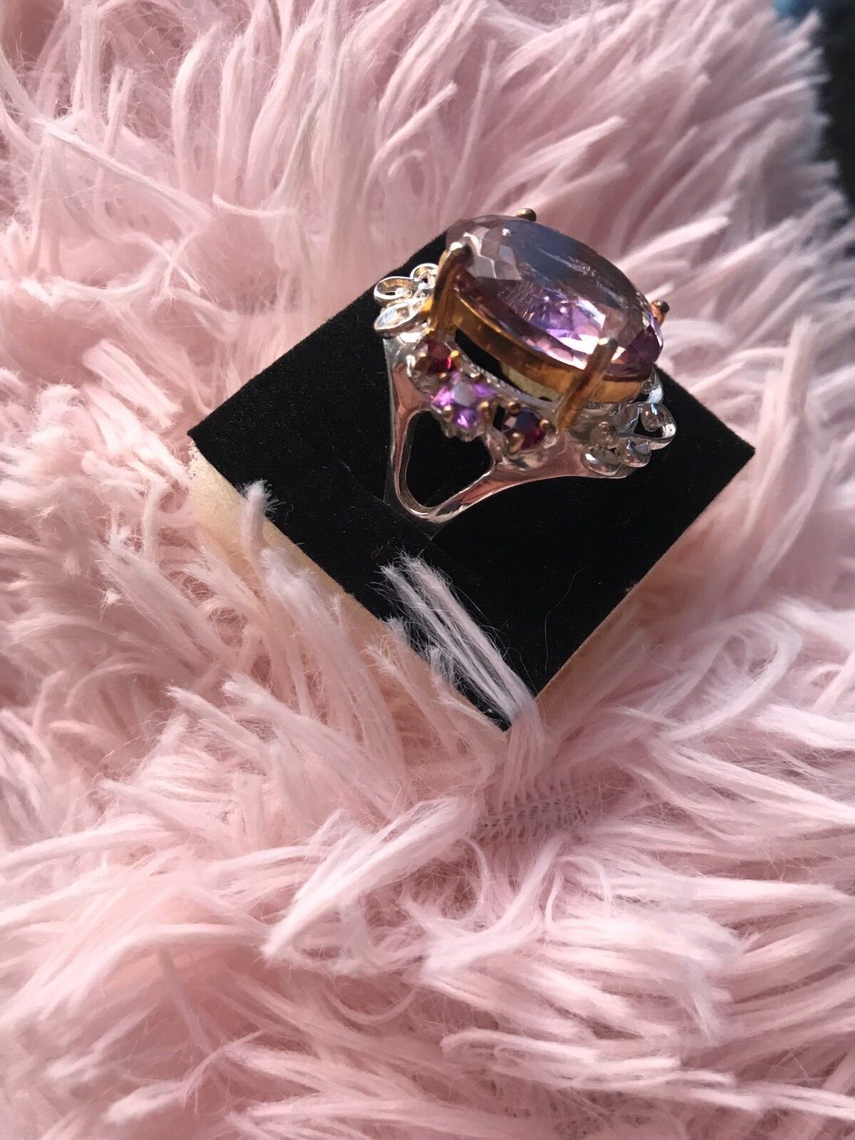 HUGE 18+ CARATS AMITRINE AMETHYST RHODOLITE GARNET RING 925 STERLING SILVER SZ 9