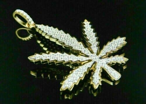 3.00Ct Round Cut Simulated Diamond MARIJUANA LEAF Pendant 14K Yellow Gold Plated