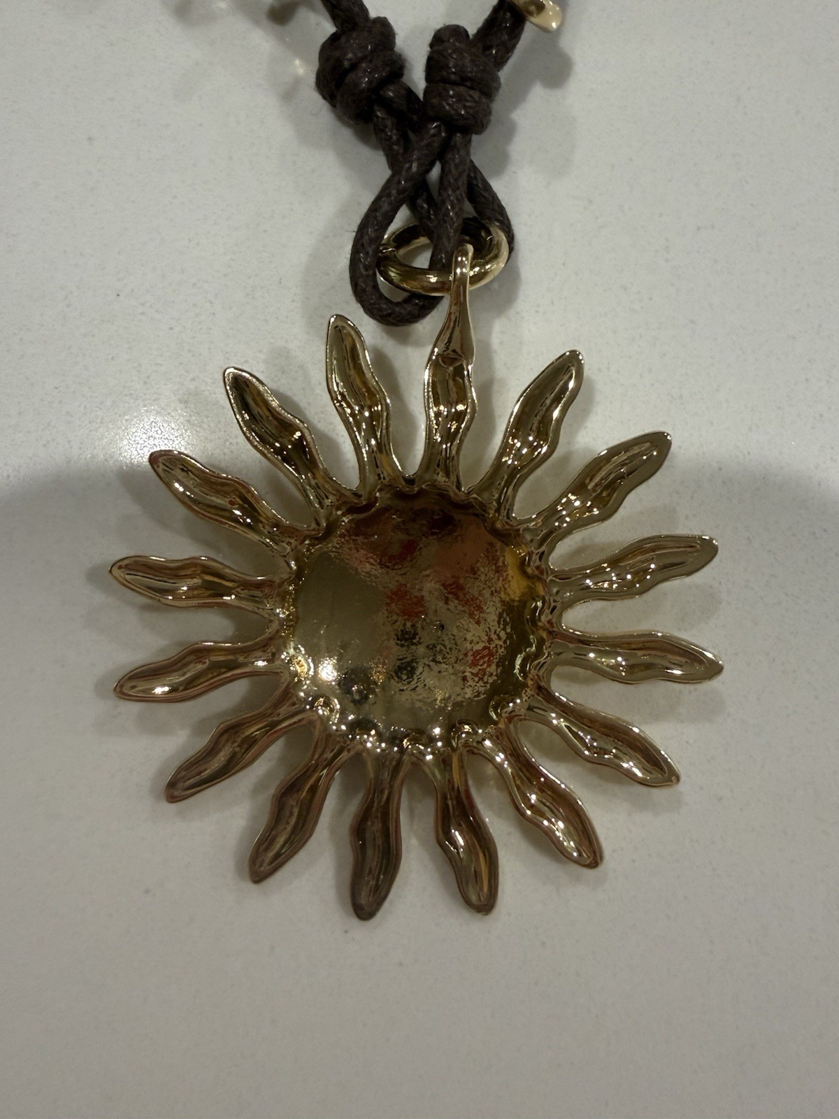 Free People Layered Sun Pendant Necklace Brown Cord Gold Boho Adjustable