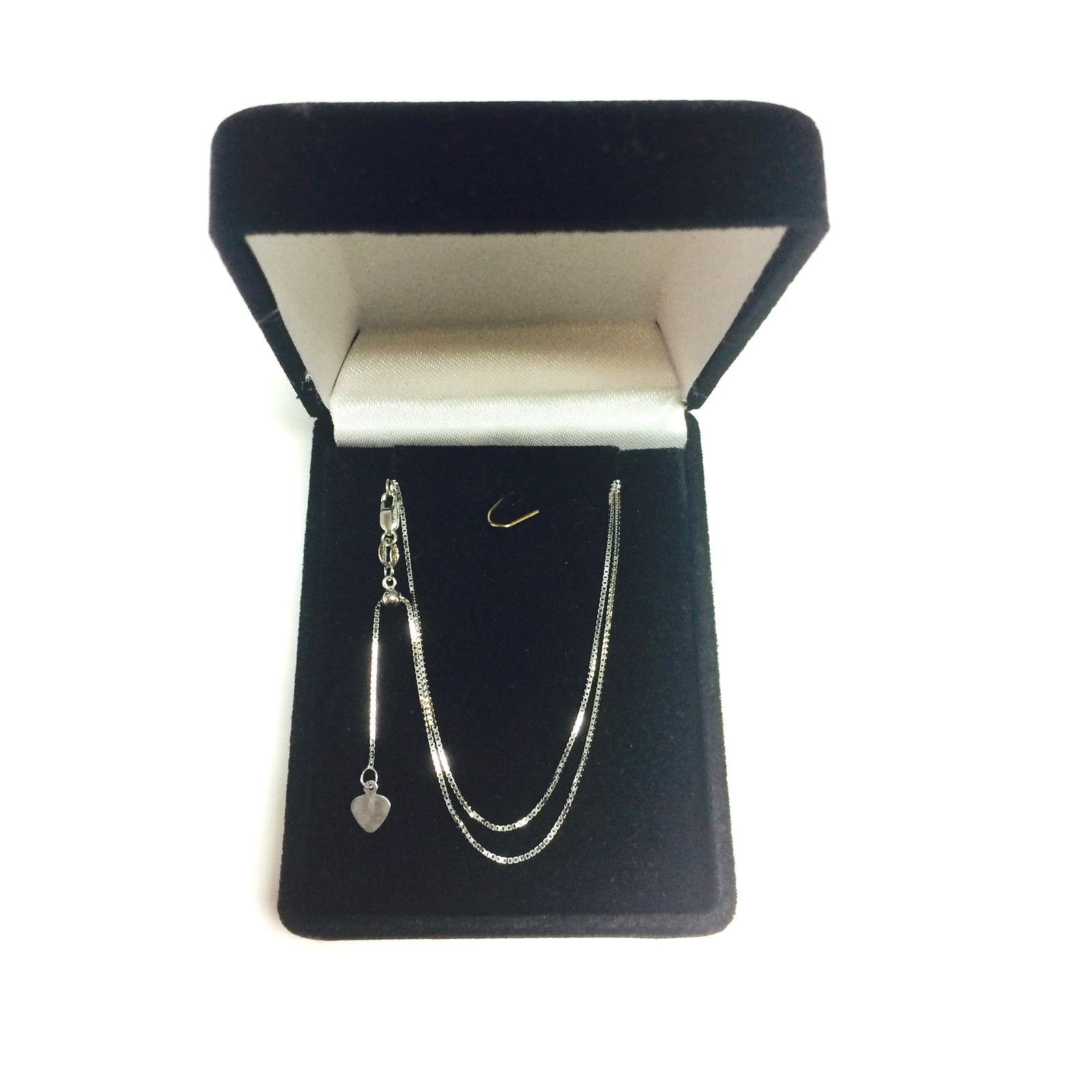 14k White Real Gold Adjustable Box Link Chain Necklace, 0.7mm, 22″