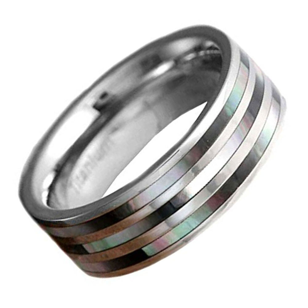 7mm Titanium Abalone Shell Strips Inlay Shiny Top Men’s Wedding/Engagement Band