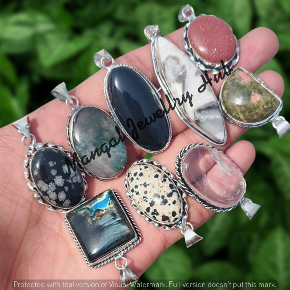 Sale Heliolite & Mix Gemstone Pendants 925 Sterling Silver Plated Jewellery Lot